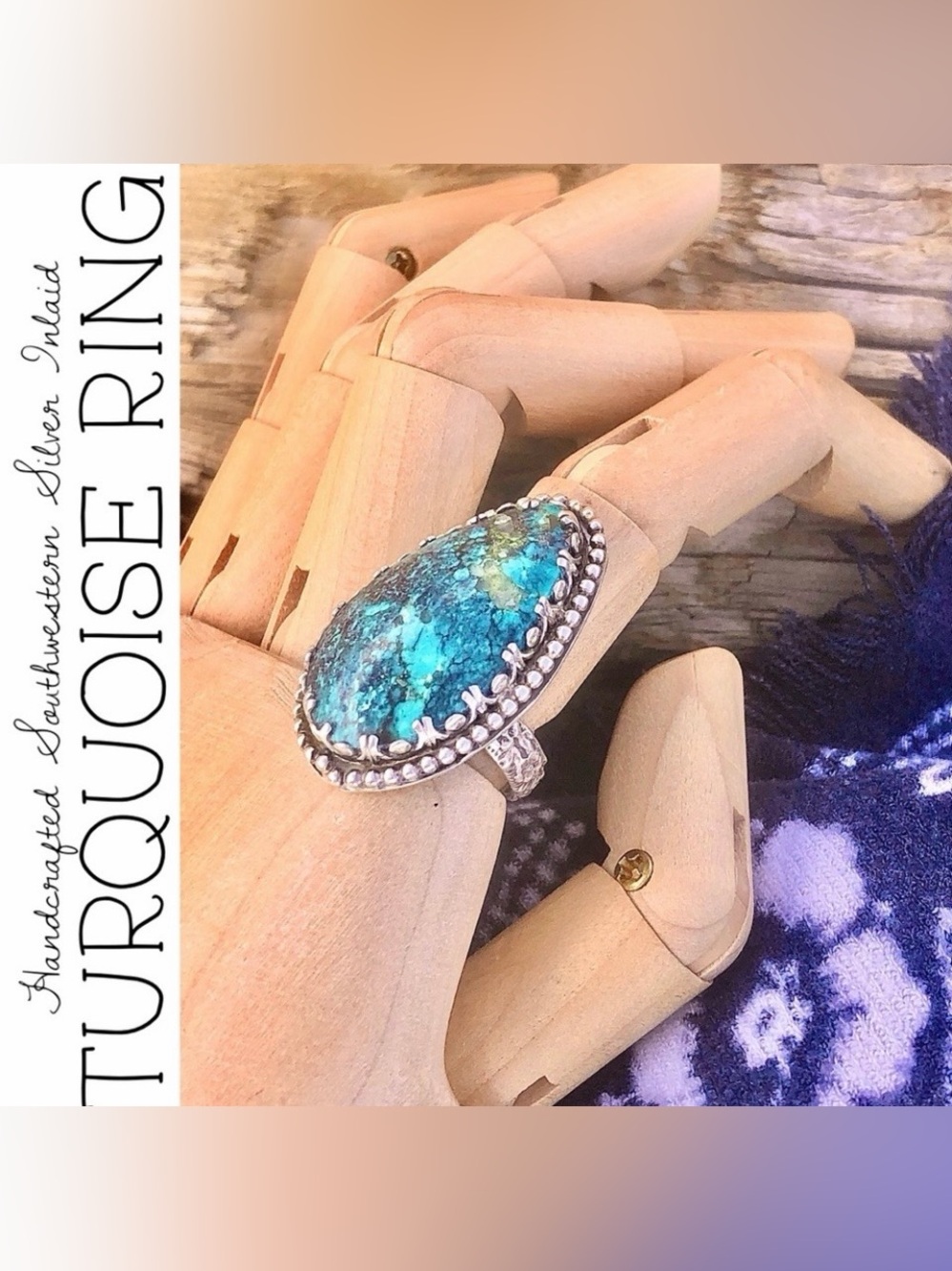 Inlaid Turquoise Handcrafted Southwestern Sterling Silver Ring